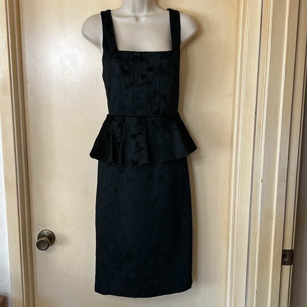 Alice + Olivia black brocade with peplum cocktail dress size 8